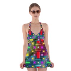 Art Rectangles Abstract Modern Art Halter Swimsuit Dress