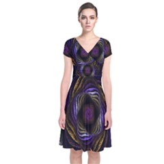 Abstract Fractal Art Short Sleeve Front Wrap Dress