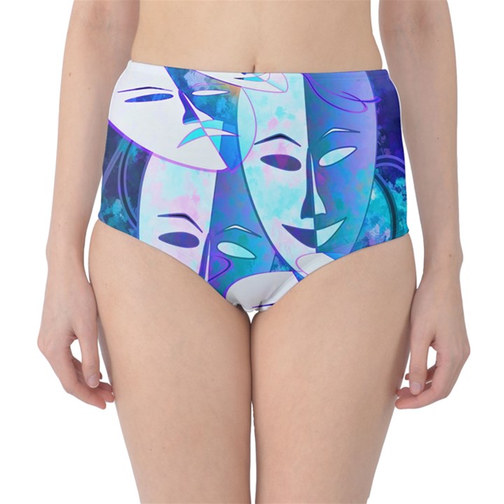 Abstract Mask Artwork Digital Art High-Waist Bikini Bottoms