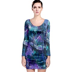 Abstract Ship Water Scape Ocean Long Sleeve Bodycon Dress by Nexatart