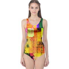 Abstract Squares Background Pattern One Piece Swimsuit by Nexatart