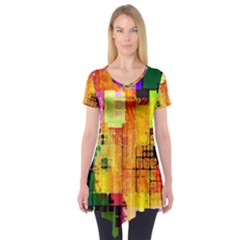 Abstract Squares Background Pattern Short Sleeve Tunic  by Nexatart