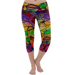 Abstract Squares Triangle Polygon Capri Yoga Leggings