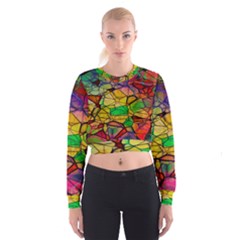 Abstract Squares Triangle Polygon Women s Cropped Sweatshirt