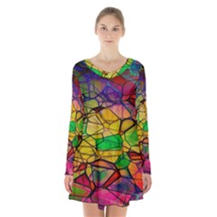 Abstract Squares Triangle Polygon Long Sleeve Velvet V-neck Dress by Nexatart