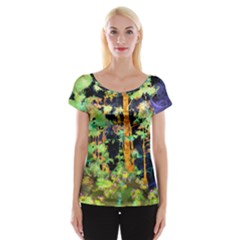 Abstract Trees Flowers Landscape Women s Cap Sleeve Top by Nexatart