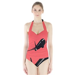 Air Plane Boeing Red Black Fly Halter Swimsuit by Alisyart