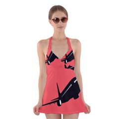 Air Plane Boeing Red Black Fly Halter Swimsuit Dress by Alisyart