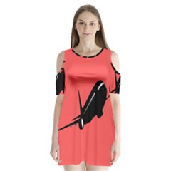 Air Plane Boeing Red Black Fly Shoulder Cutout Velvet  One Piece