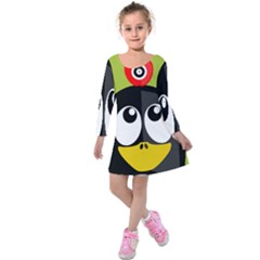 Animals Penguin Kids  Long Sleeve Velvet Dress