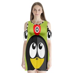 Animals Penguin Shoulder Cutout Velvet  One Piece