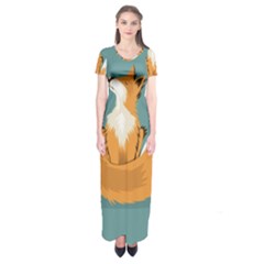 Animal Wolf Orange Fox Short Sleeve Maxi Dress