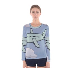 Airplane Fly Cloud Blue Sky Plane Jpeg Women s Long Sleeve Tee