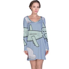 Airplane Fly Cloud Blue Sky Plane Jpeg Long Sleeve Nightdress by Alisyart