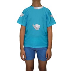 Animals Whale Blue Origami Water Sea Beach Kids  Short Sleeve Swimwear