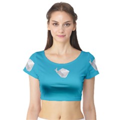 Animals Whale Blue Origami Water Sea Beach Short Sleeve Crop Top (Tight Fit)
