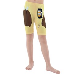 Bear Meet Bee Honey Animals Yellow Brown Kids  Mid Length Swim Shorts by Alisyart