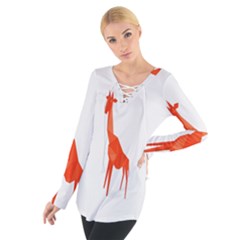 Animal Giraffe Orange Women s Tie Up Tee by Alisyart