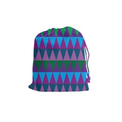 Blue Greens Aqua Purple Green Blue Plums Long Triangle Geometric Tribal Drawstring Pouches (medium)  by Alisyart