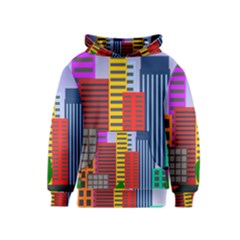 City Skyscraper Buildings Color Car Orange Yellow Blue Green Brown Kids  Pullover Hoodie