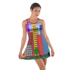 City Skyscraper Buildings Color Car Orange Yellow Blue Green Brown Cotton Racerback Dress by Alisyart