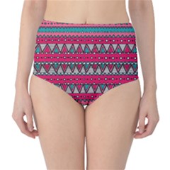 Aztec Geometric Red Chevron Wove Fabric High-waist Bikini Bottoms