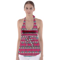 Aztec Geometric Red Chevron Wove Fabric Babydoll Tankini Top