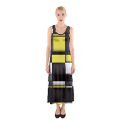 Color Geometry Shapes Plaid Yellow Black Sleeveless Maxi Dress