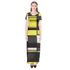Color Geometry Shapes Plaid Yellow Black Short Sleeve Maxi Dress