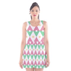 Diamond Green Circle Yellow Chevron Wave Scoop Neck Skater Dress