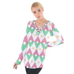 Diamond Green Circle Yellow Chevron Wave Women s Tie Up Tee