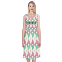 Diamond Green Circle Yellow Chevron Wave Midi Sleeveless Dress