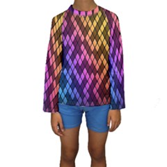 Colorful Abstract Plaid Rainbow Gold Purple Blue Kids  Long Sleeve Swimwear by Alisyart