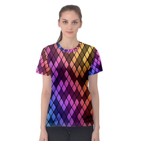 Colorful Abstract Plaid Rainbow Gold Purple Blue Women s Sport Mesh Tee by Alisyart