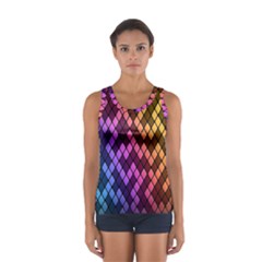 Colorful Abstract Plaid Rainbow Gold Purple Blue Women s Sport Tank Top 