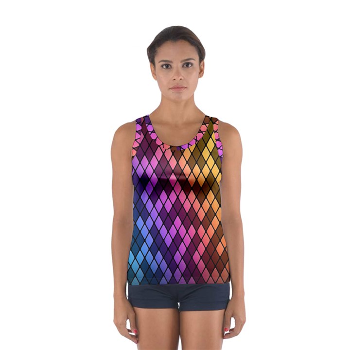 Colorful Abstract Plaid Rainbow Gold Purple Blue Women s Sport Tank Top 