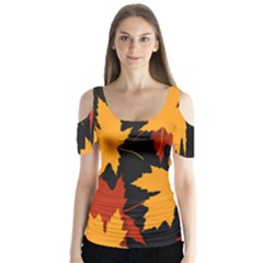 Dried Leaves Yellow Orange Piss Butterfly Sleeve Cutout Tee 