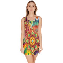 Colorful Abstract Flower Floral Sunflower Rose Star Rainbow Sleeveless Bodycon Dress