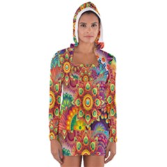Colorful Abstract Flower Floral Sunflower Rose Star Rainbow Women s Long Sleeve Hooded T-shirt