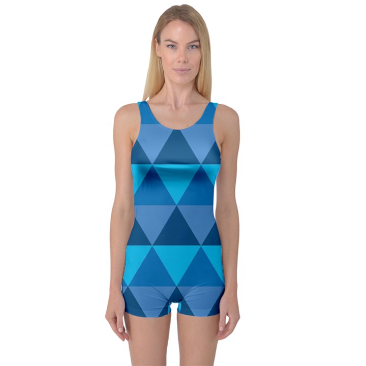 Geometric Chevron Blue Triangle One Piece Boyleg Swimsuit