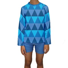 Geometric Chevron Blue Triangle Kids  Long Sleeve Swimwear