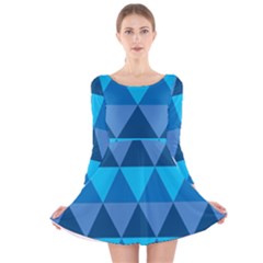 Geometric Chevron Blue Triangle Long Sleeve Velvet Skater Dress