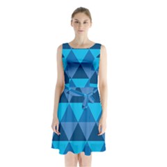 Geometric Chevron Blue Triangle Sleeveless Chiffon Waist Tie Dress by Alisyart