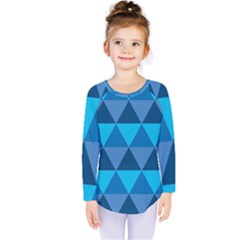 Geometric Chevron Blue Triangle Kids  Long Sleeve Tee