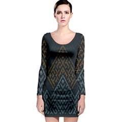 Geometric Triangle Grey Gold Long Sleeve Bodycon Dress by Alisyart