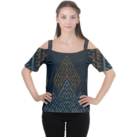 Geometric Triangle Grey Gold Women s Cutout Shoulder Tee by Alisyart