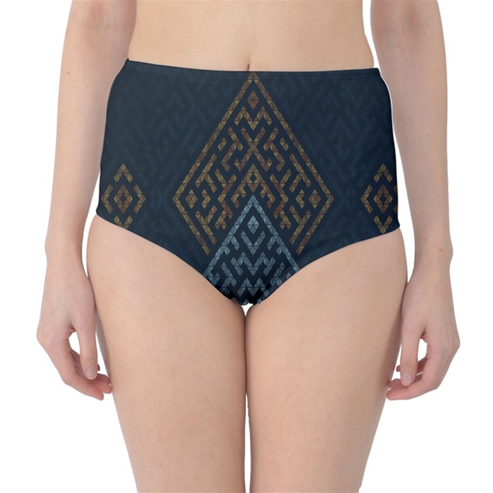 Geometric Triangle Grey Gold High-Waist Bikini Bottoms