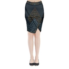 Geometric Triangle Grey Gold Midi Wrap Pencil Skirt