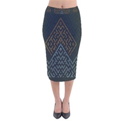 Geometric Triangle Grey Gold Velvet Midi Pencil Skirt by Alisyart