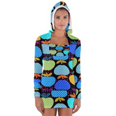 Fruit Apples Color Rainbow Green Blue Yellow Orange Women s Long Sleeve Hooded T-shirt